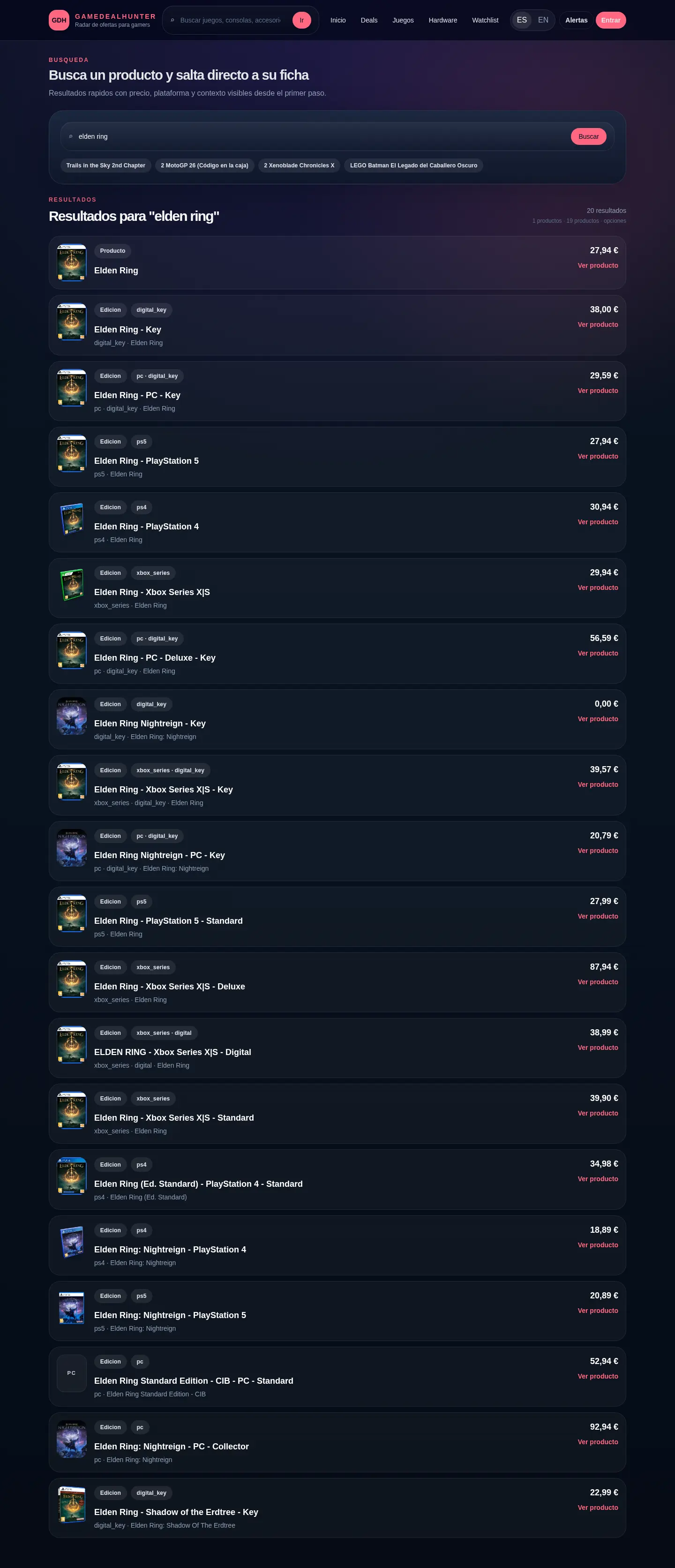 Buscador resultados desktop