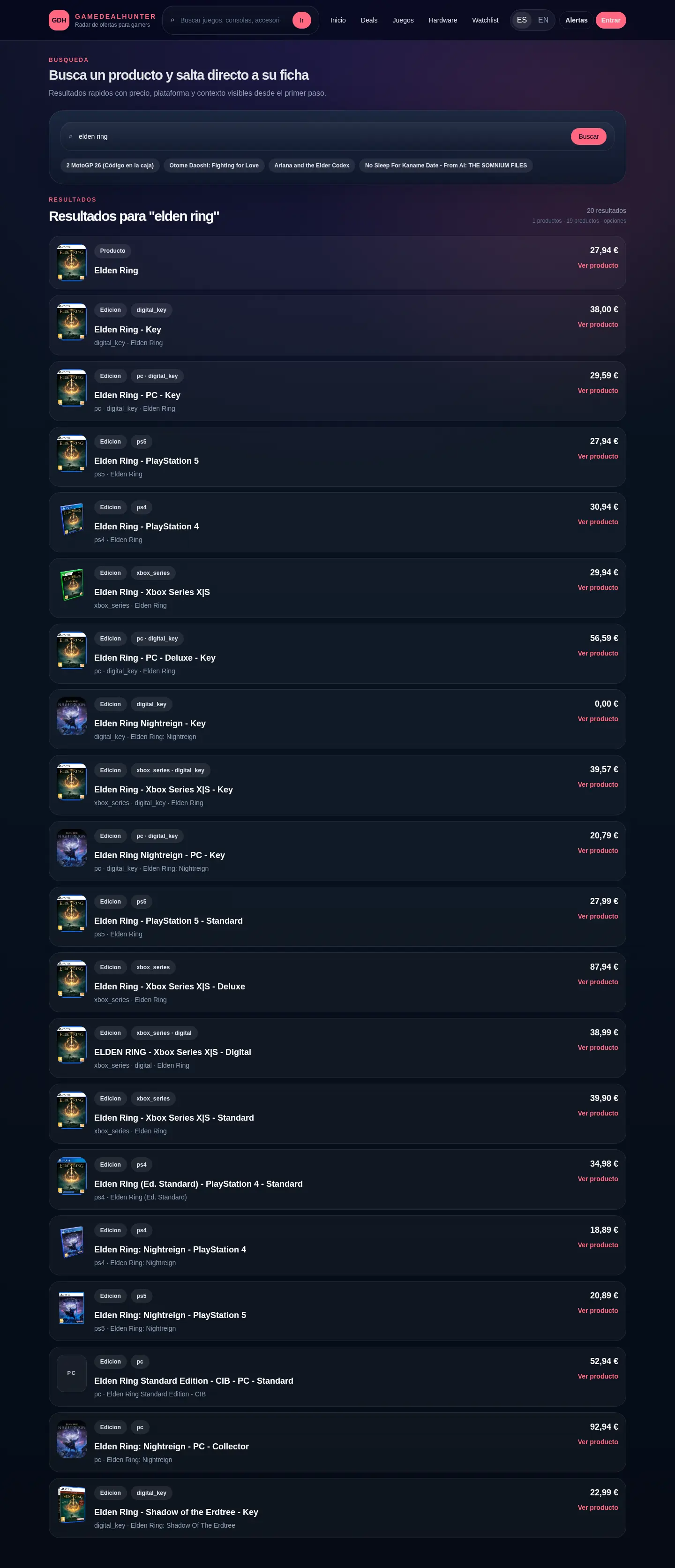 Buscador resultados desktop